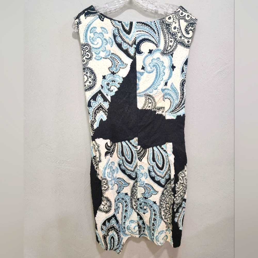 Michael Vanderham~ Blue, black, and white paisley print dress. Sz 12